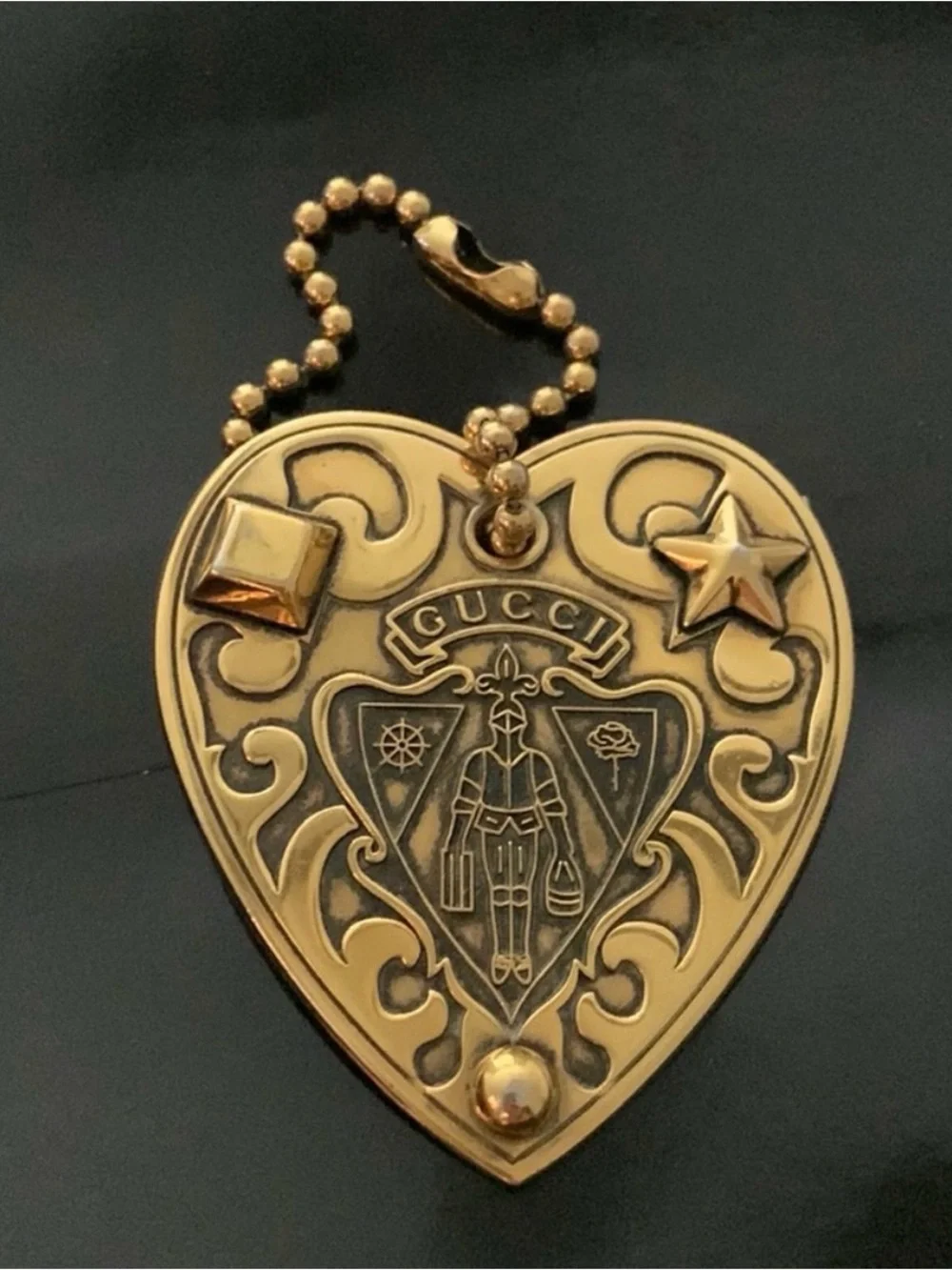 Rare Gucci Gold Heart Crest Pendant/ Luggage or Bag Charm/ Key Chain
